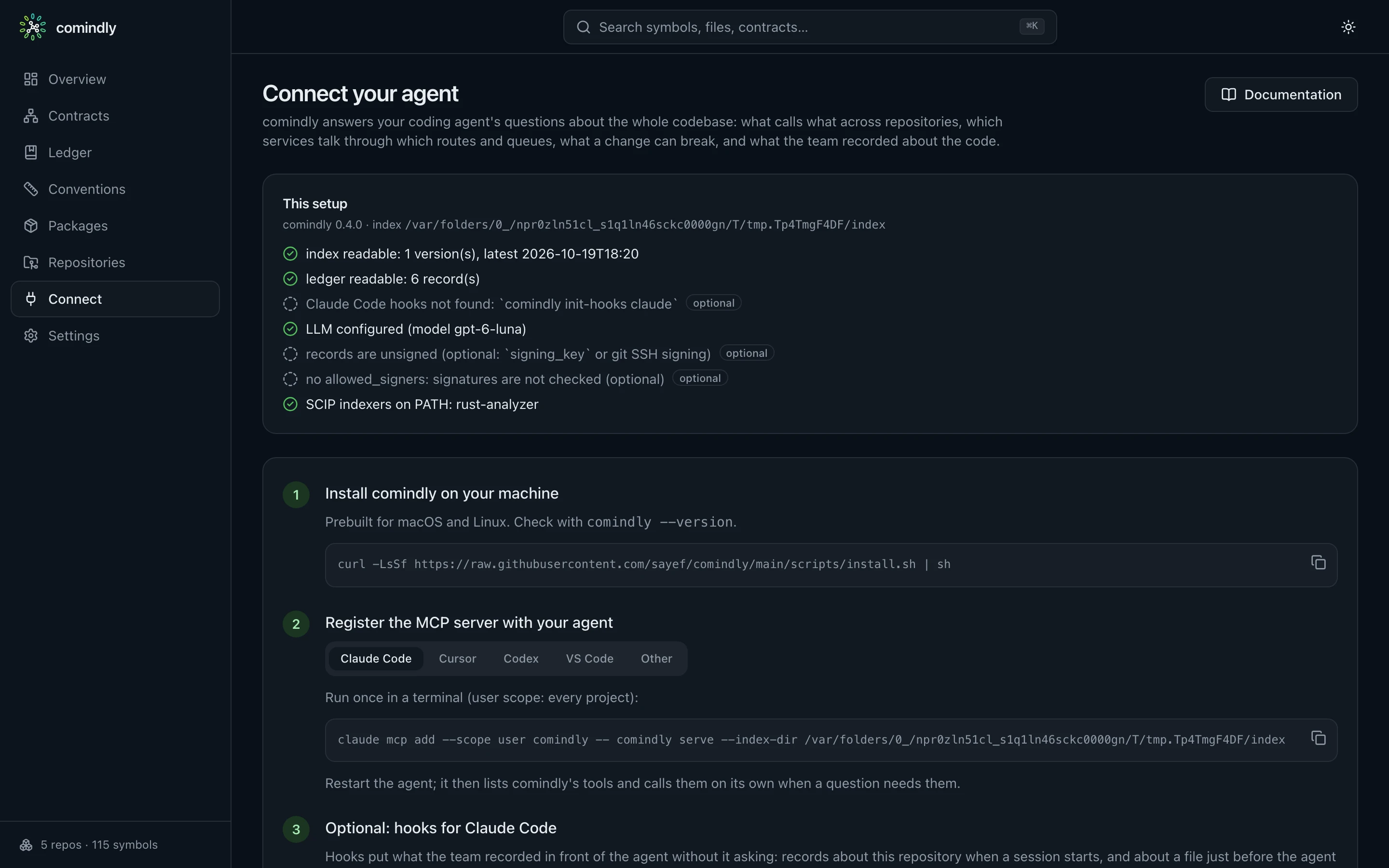 Connect: register the MCP server with your agent