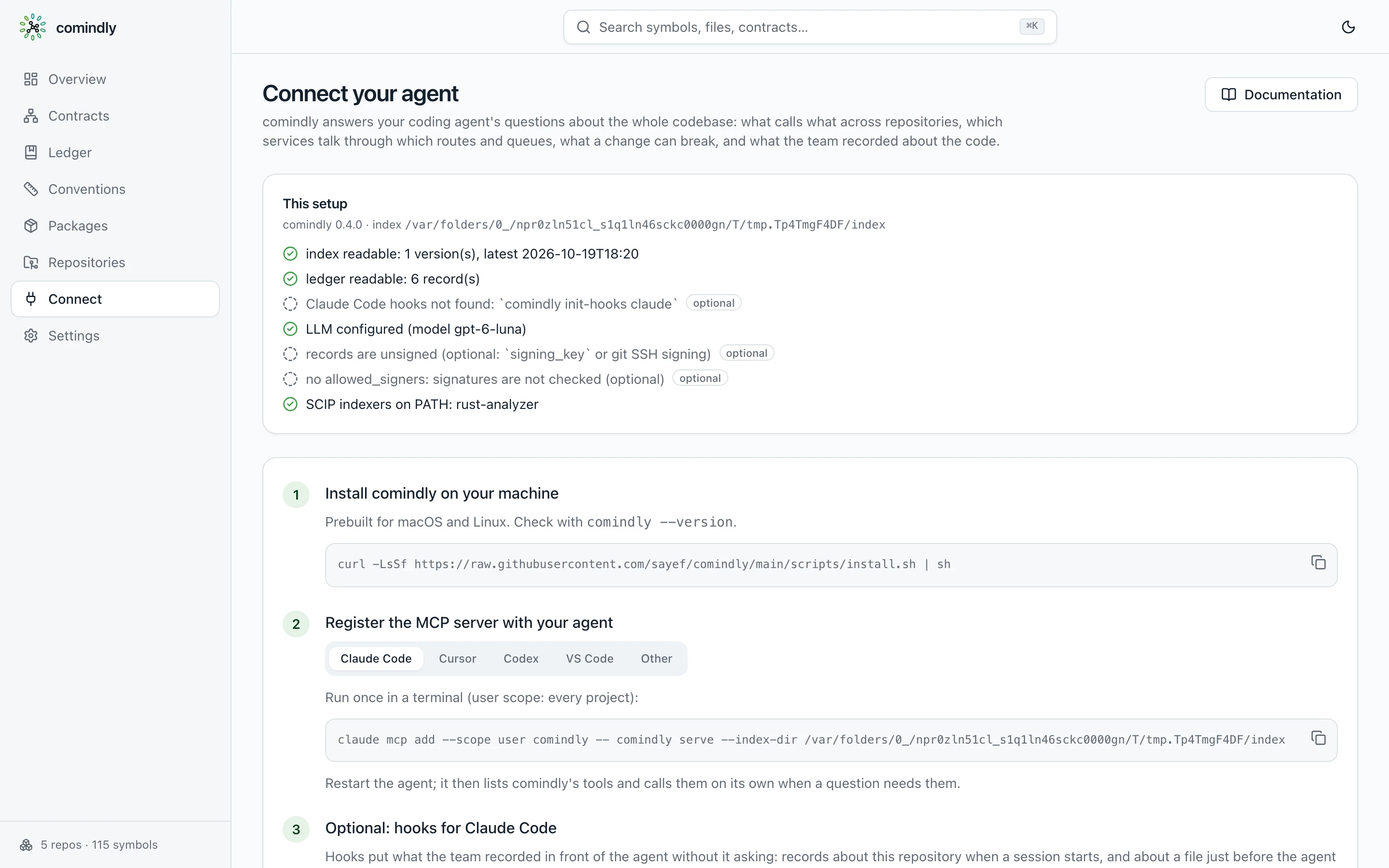 Connect: register the MCP server with your agent